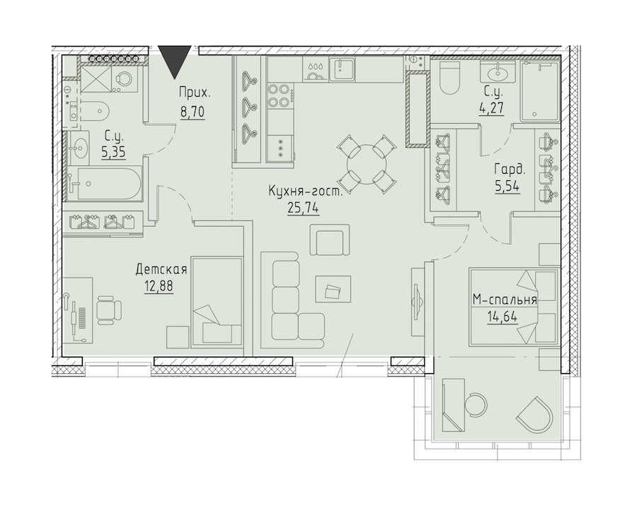 2-комнатная квартира 77.12 м², 8/9 эт., ЖК «LEGENDA Чёрная речка 41»